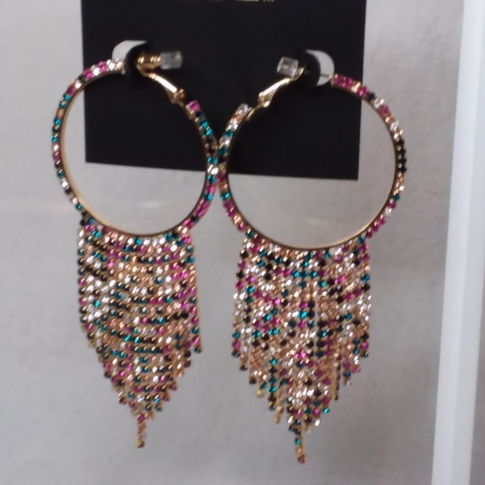 Hoop Multi-dangle Multi-color Rhinestones Noir - Picture 5 of 6